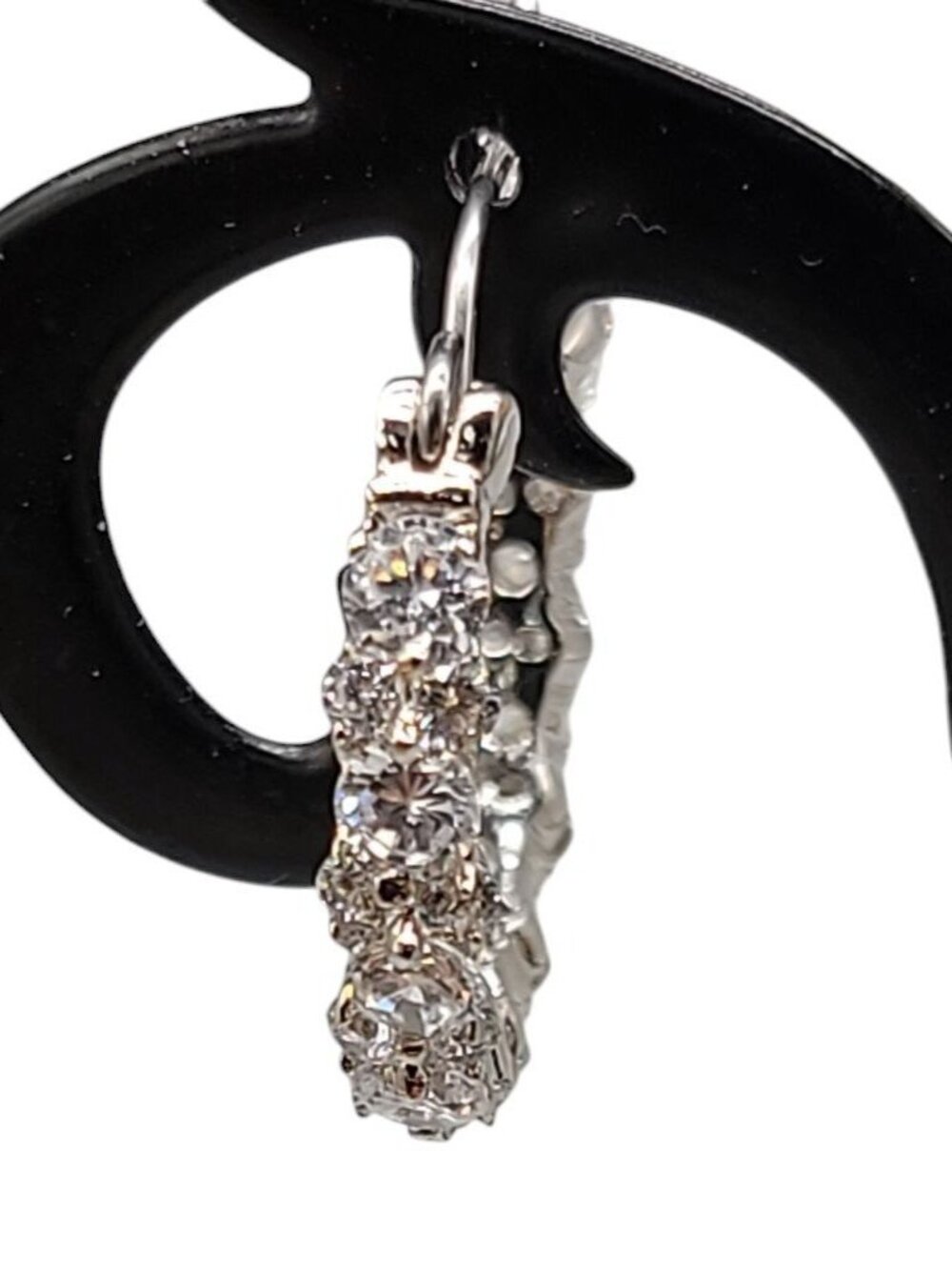 Cubic Zirconia Pave Sterling Hoop Earrings Latch Closure 925 Setting Sparkling - Picture 13 of 14